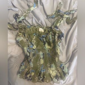 Aritiza Green and Blue Smocked Top